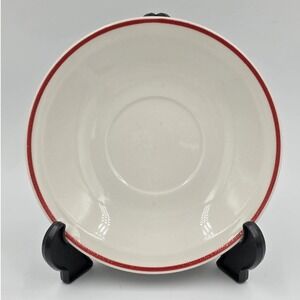Vintage Ming Pao Ceramic Desert Saucer Plate Bread Plate White Red Stripe 6 Inch